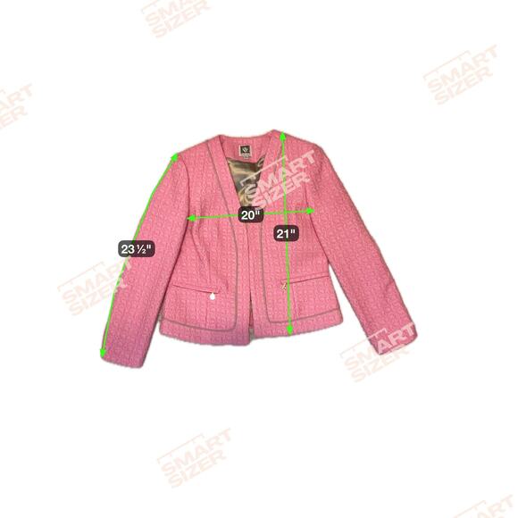 Anne Klein Tweed Pink Blazer Jacket Open Front Long Sleeve Petite Women's 10P - Picture 8 of 10